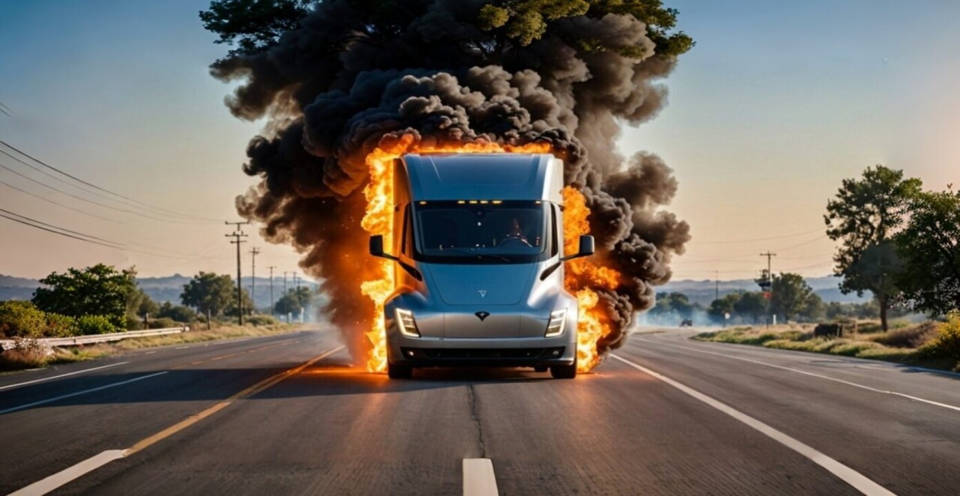 Tesla'nın elektrikli tırı cayır cayır yandı