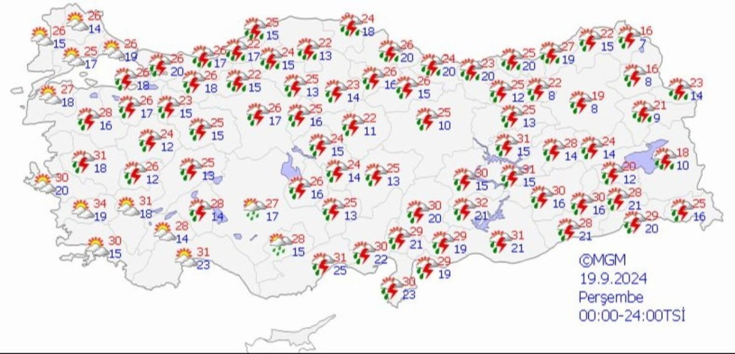 Meteoroloji'den 19 Eylül 2024 hava tahmini